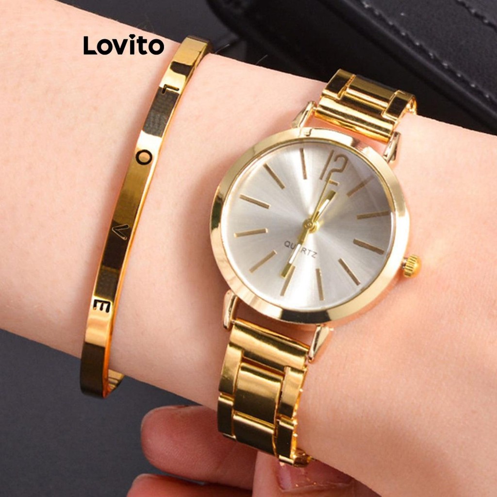 Lovito Casual Relógio Feminino de Quartzo Simples Levemente Luxuoso Sensação de Luxo para Deslocamento LFA12595