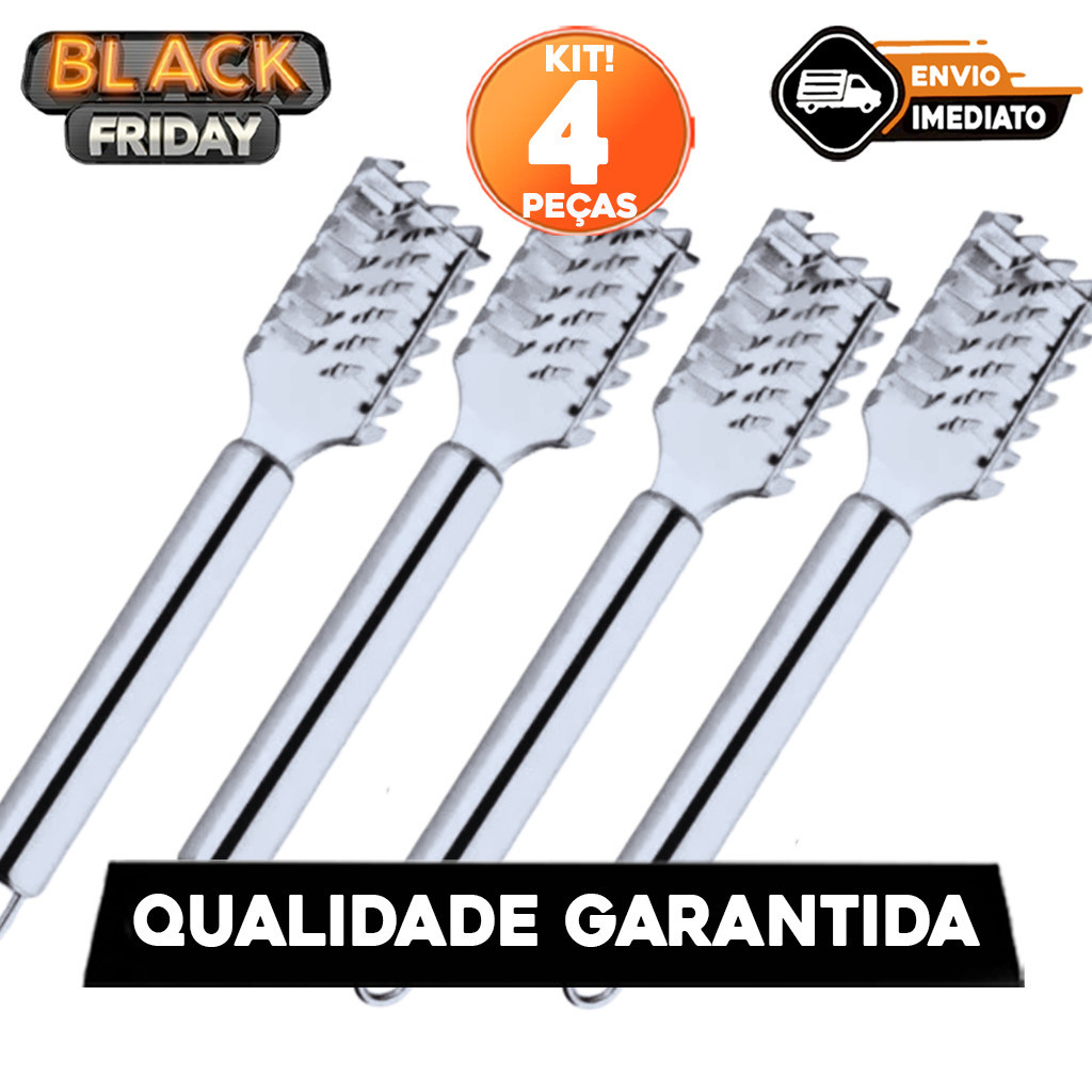 Kit 04 Unidades Conjunto Descamador de Peixe Removedor de Escamas Escamador Inox Pesca Inox Premium