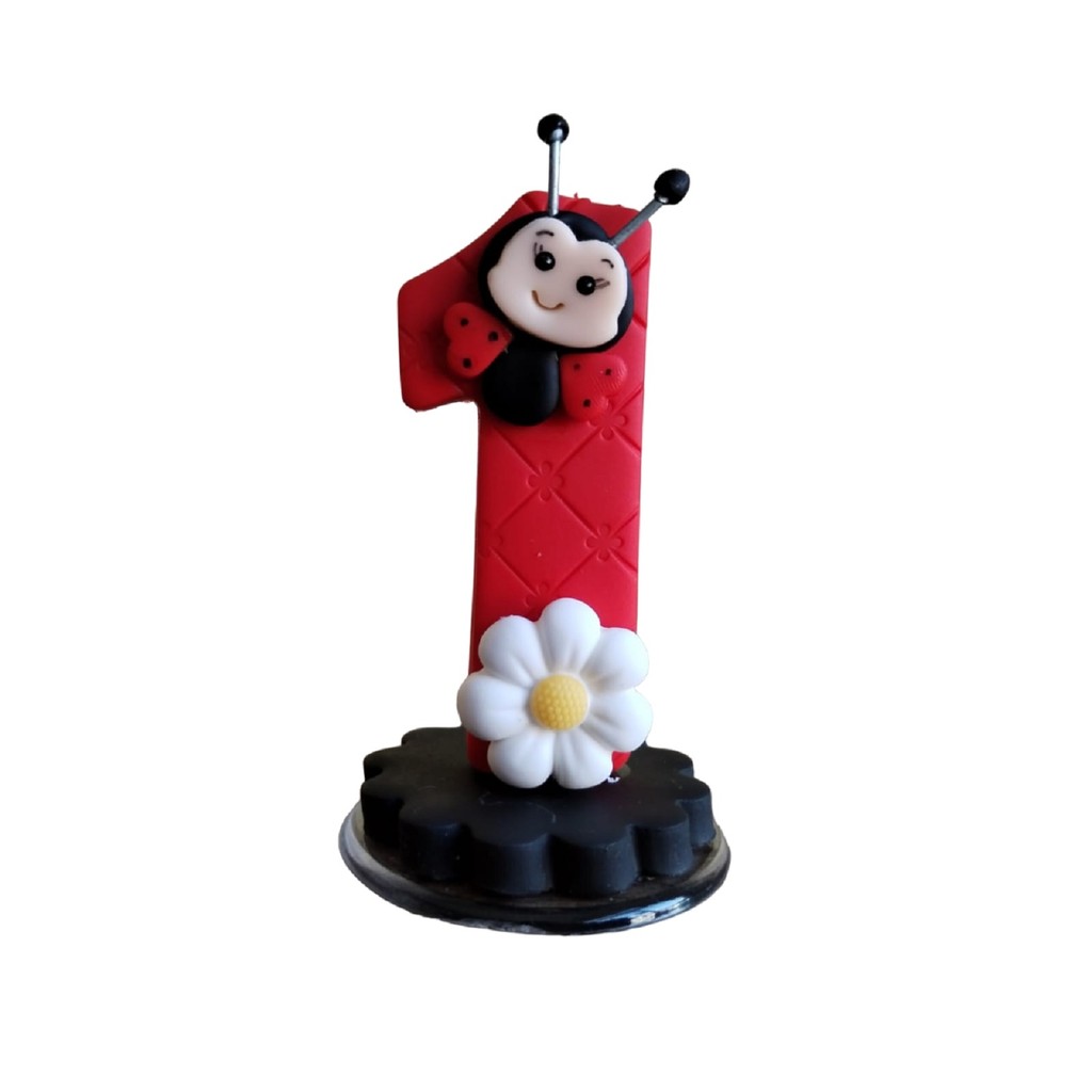 Vela de Biscuit Aniversário Joaninha Festa Temática Joaninha Do 0 ao 9 Para Bolo de Aniversário E Mêsversário Bebê