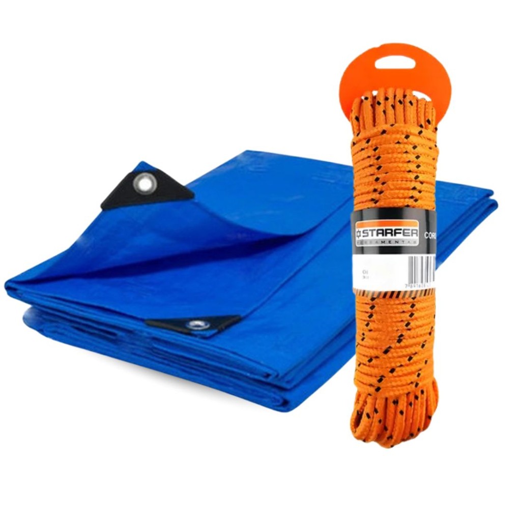 Kit Lona 6x5m Impermeável 75G Com Corda 10 Metros Starfer