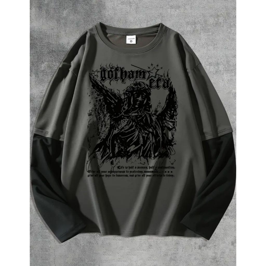Camiseta Manga Longa Chumbo Streetwear Modelo: "Gotham Era" - Tumblr CAMLG-1498-GRF  NESTAR