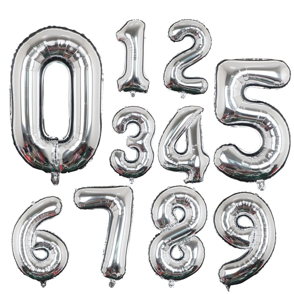 Kit 2 Uni - Balão de Hélio Metalizado Decorativo Números de 0-9 Tamanho 18 Pol Prata em Oferta na Shopee