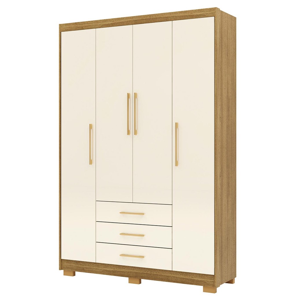 Guarda Roupa Solteiro 150cm 4 Portas Otto Nature/Champanhe V02 - Mpozenato