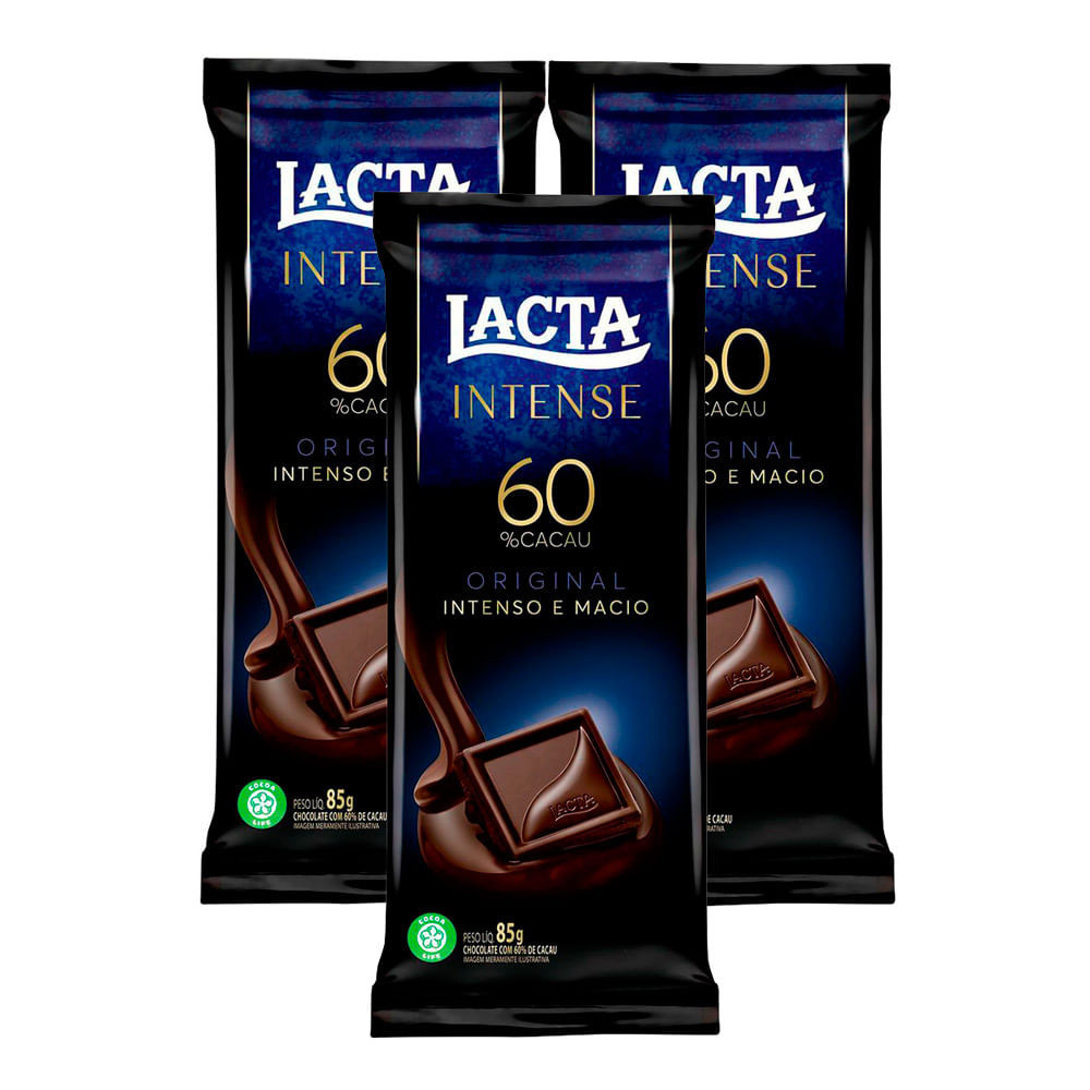 Kit 3 Chocolate Lacta Intense 60% Cacau Original 85g - Food & Beverages