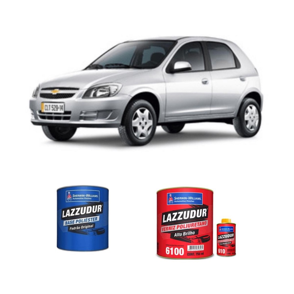 KIT TINTA  AUTOMOTIVA PRATA POLARIS + VERNIZ 6100 PU 0,9 LAZZUDUR - Spare Parts and Accessories for Vehicles