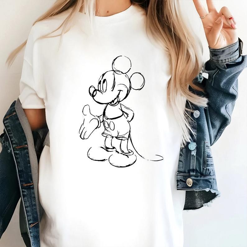 Camiseta Branca Mickey Draw camisa Disney Sketch 100% algodão em Oferta na Shopee