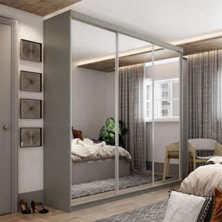 Guarda-Roupa Casal com 3 Espelhos Geneve 3 PT 4 GV Cinza em Oferta na Shopee