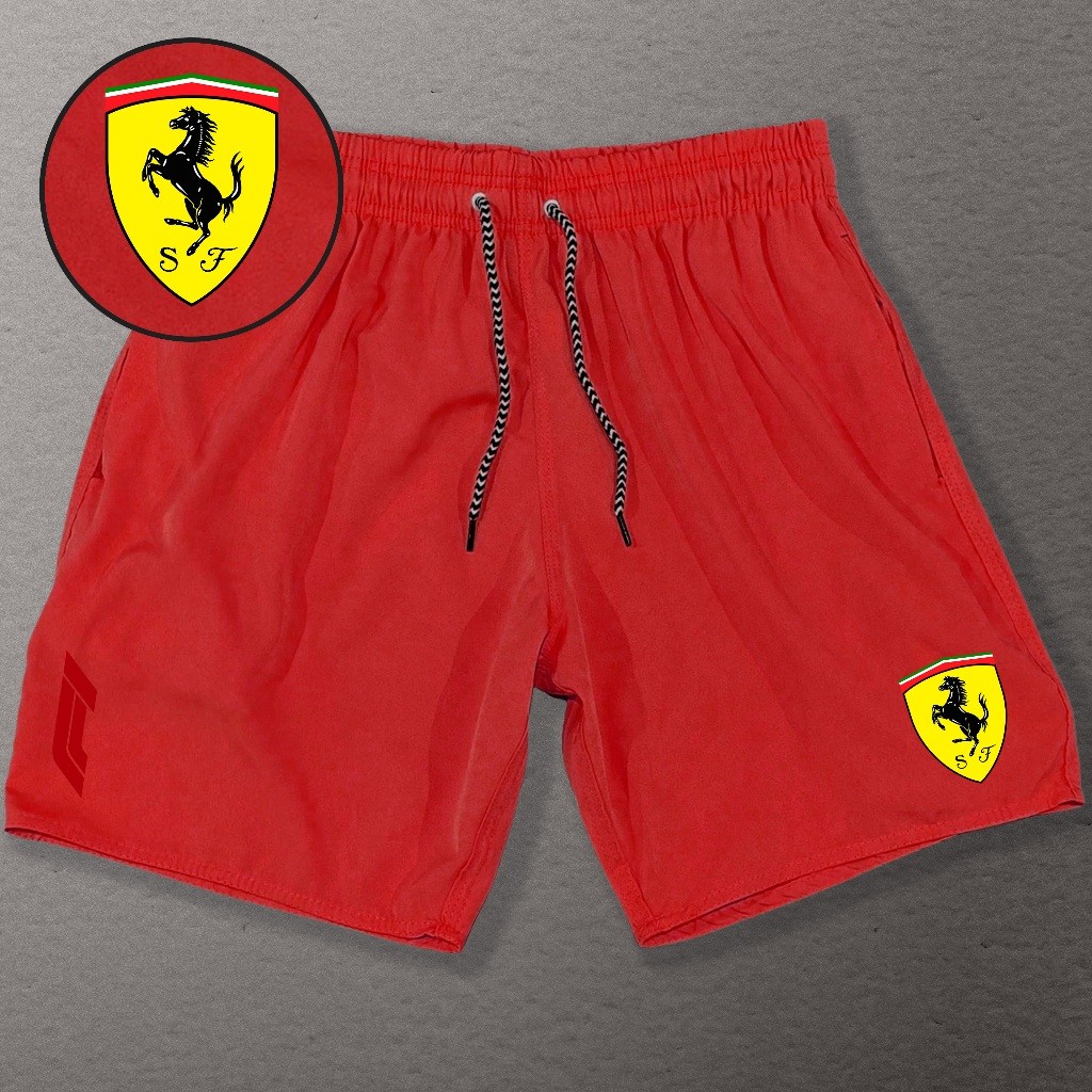 Bermuda Esportiva de Elastano Masculina - F1 FERRARI - Academia Corrida Skate Basquete Otaku