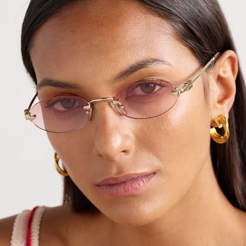 Moda novo estilo Oval sem moldura exclusivo óculos de sol Anti-ultravioleta retrô feminino 2025 cor gradiente festa de c