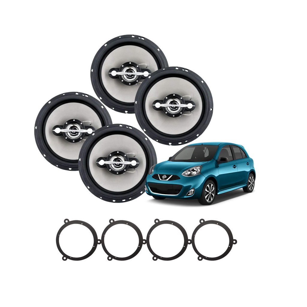 Kit March Alto Falantes Automotivo 6" Quadriaxial 70W RMS Cada + Aros Adaptadores
