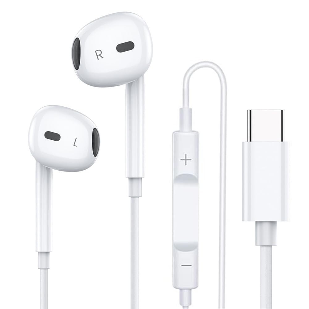 Fones de ouvido tipo C para iPhone 15 15 Pro 15 Pro Max 16 16 Pro Max com fio, fones de ouvido estéreo compatíveis com a