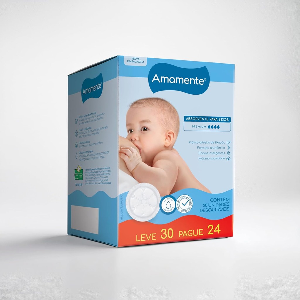 Absorvente para Seios Amamente Leve 30 Pague 24 unidades