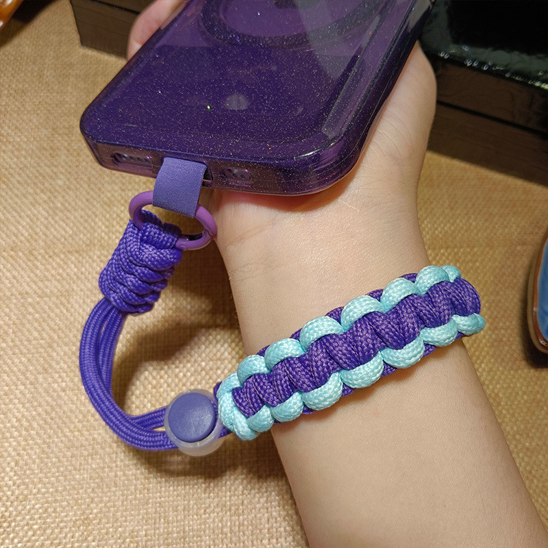 Pulseira De Telefone Trançada Feita À Mão Ajustável-Alça Curta Segura Anti-Perda Larga Com Montagem Acolchoada
