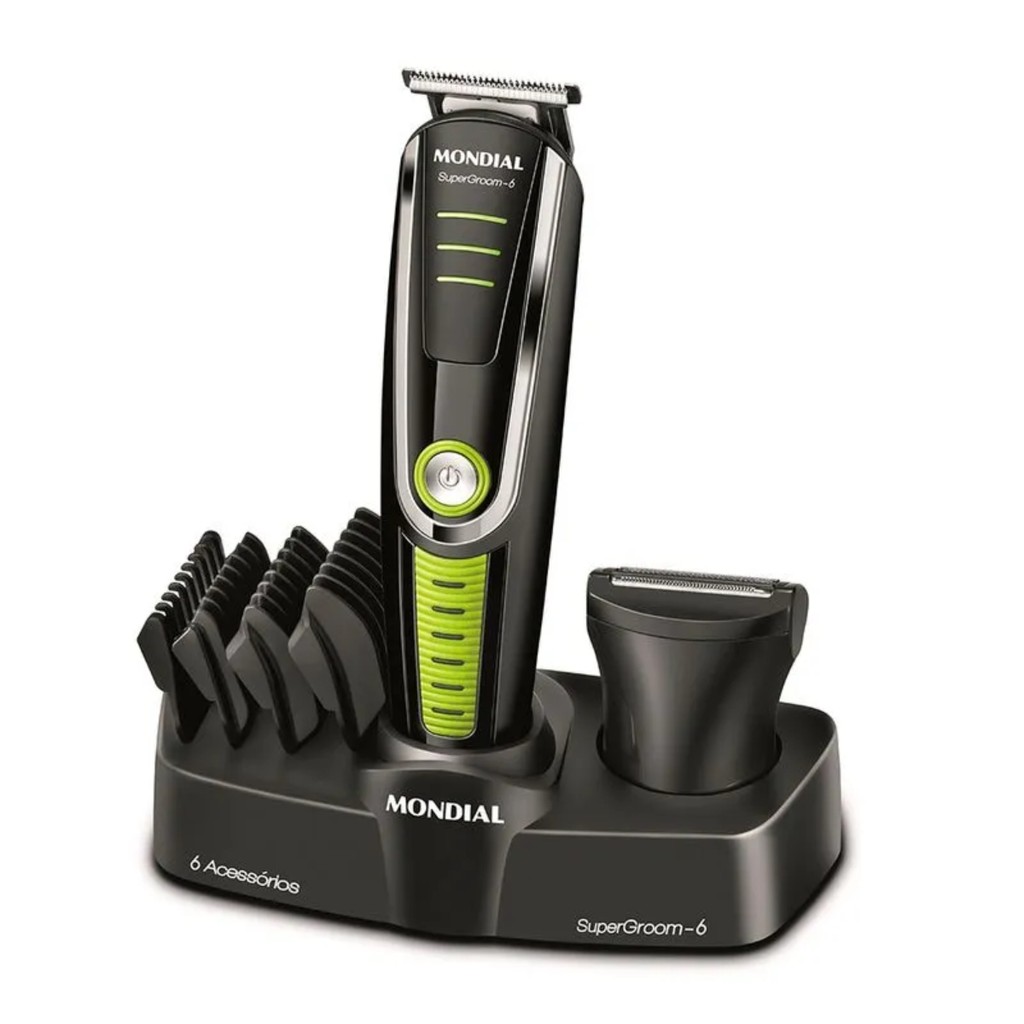 Aparador de Pelos Mondial Bodygroom 6 em 1 Bivolt Sem Fio com Base, Lâmina Inox e 6 Acessórios