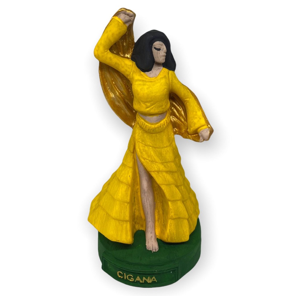 Escultura Imagem Cigana Amarela 10 cm Em Resina