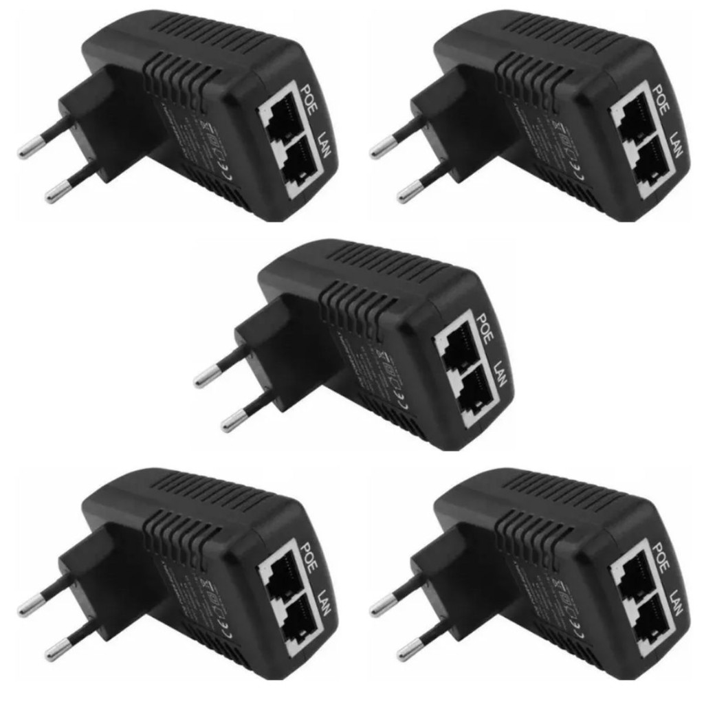 Kit 5 Fonte Poe 48v 500ma 0,5a Roteadores Rede Câmera Bivolt