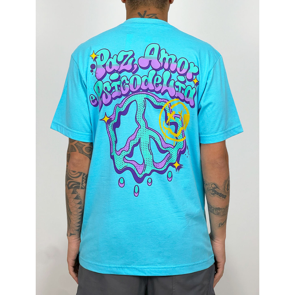 Camiseta Chronic Paz, Amor e Psicodelia Graff - Azul Água