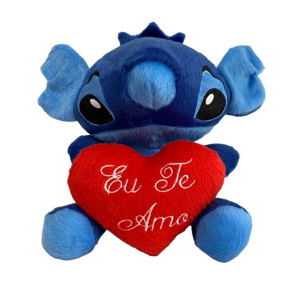 kit 5 e 10 Pelúcias Stich 20 cm com coração Eu te amo 10 cm em Oferta na Shopee