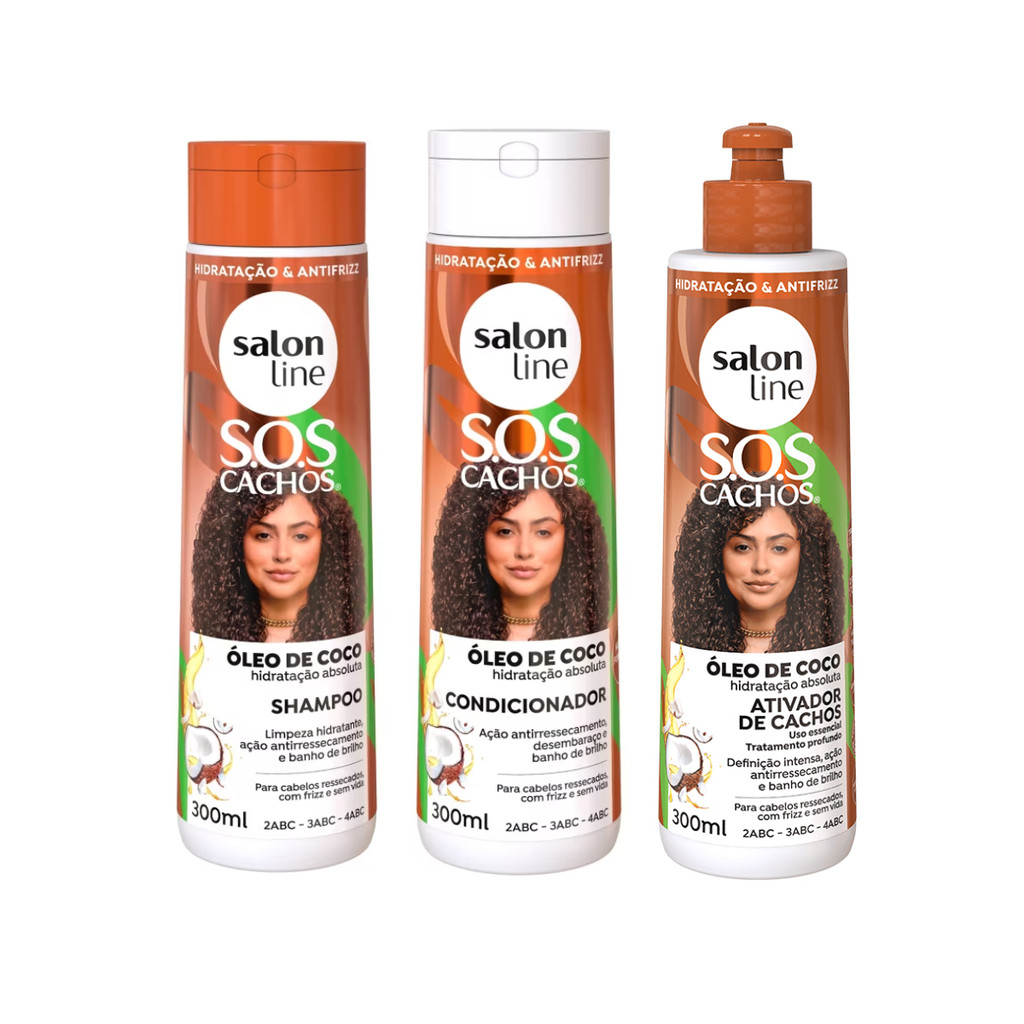Kit SalonLine Sh+cond+ativador 300ml SOS Cachos oleo de coco