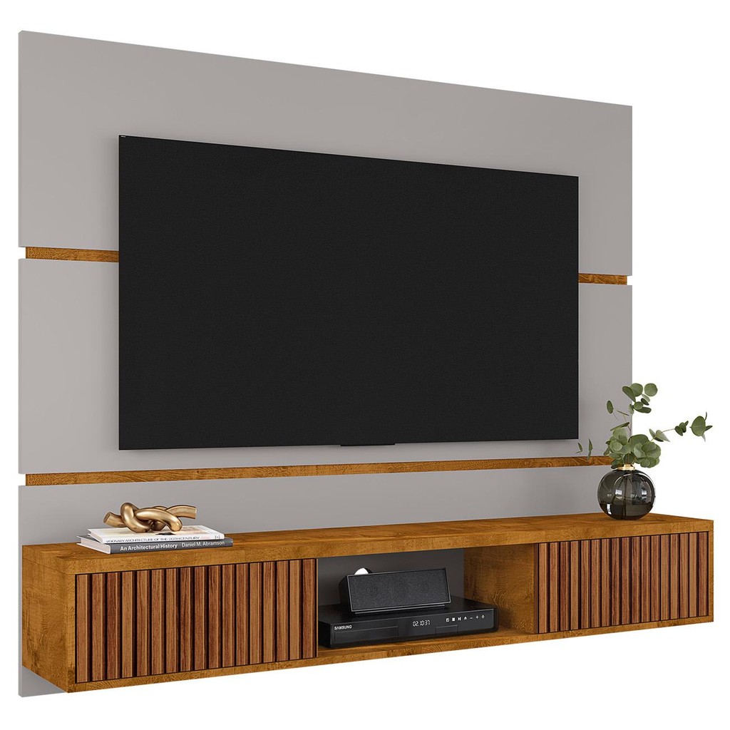 Painel TV 65 Pol Bancada Suspensa 160cm Âmbar Off/Naturalle - Bechara em Oferta na Shopee