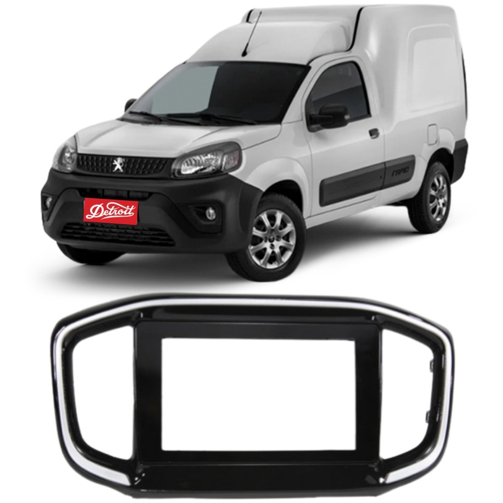 Moldura Painel Peugeot Partner 2022 a 2025 Ludovico 7.270BT 7 e 9 polegadas 2DIN Black com Friso Prata