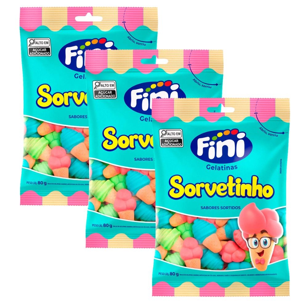 Kit 3 Bala de Gelatina Fini Sorvetinho Sabores Sortidos 90g - Food & Beverages