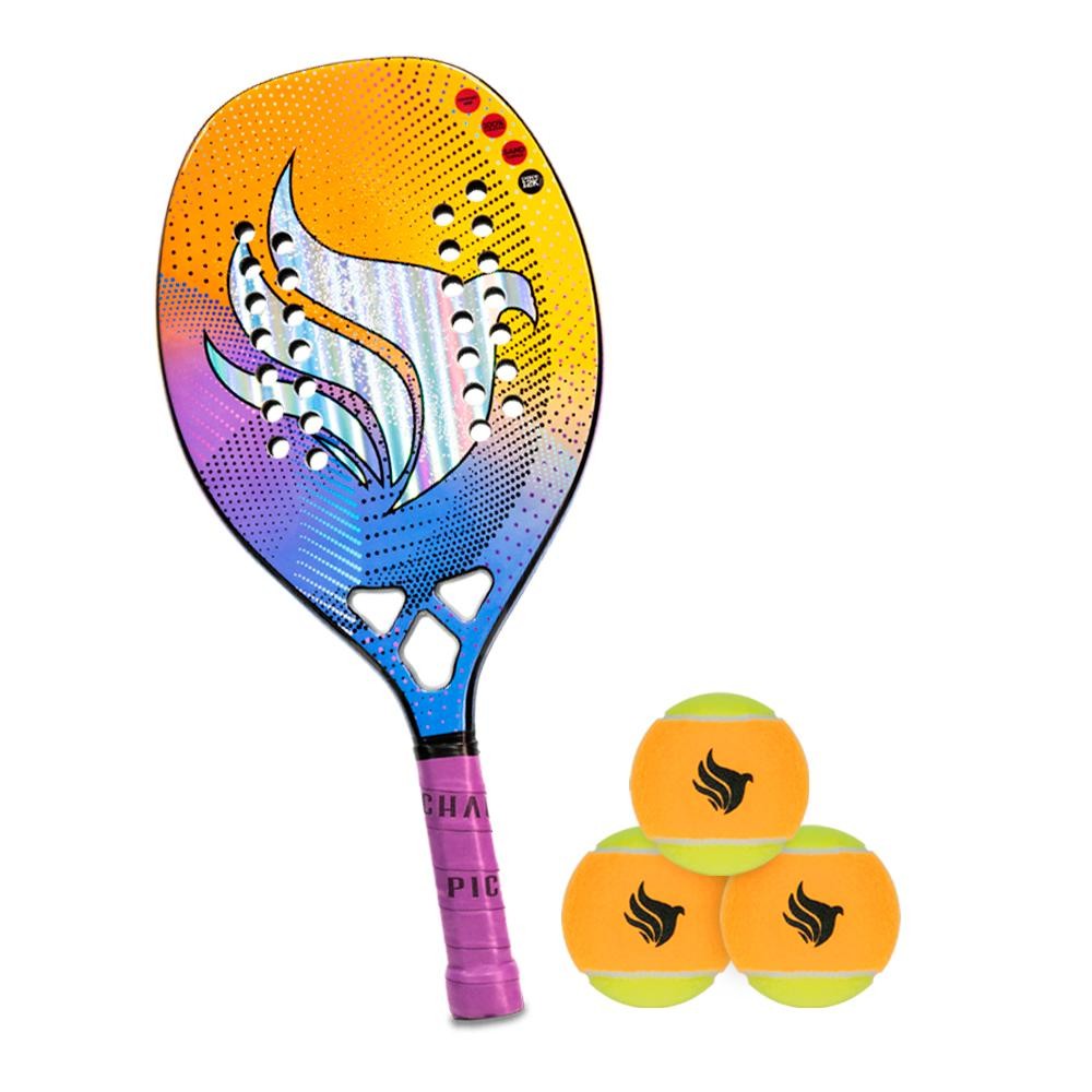 Kit Raquete De Beach Tennis Pichau Nazareth Beach Face 12k Carbon + Kit Bolas