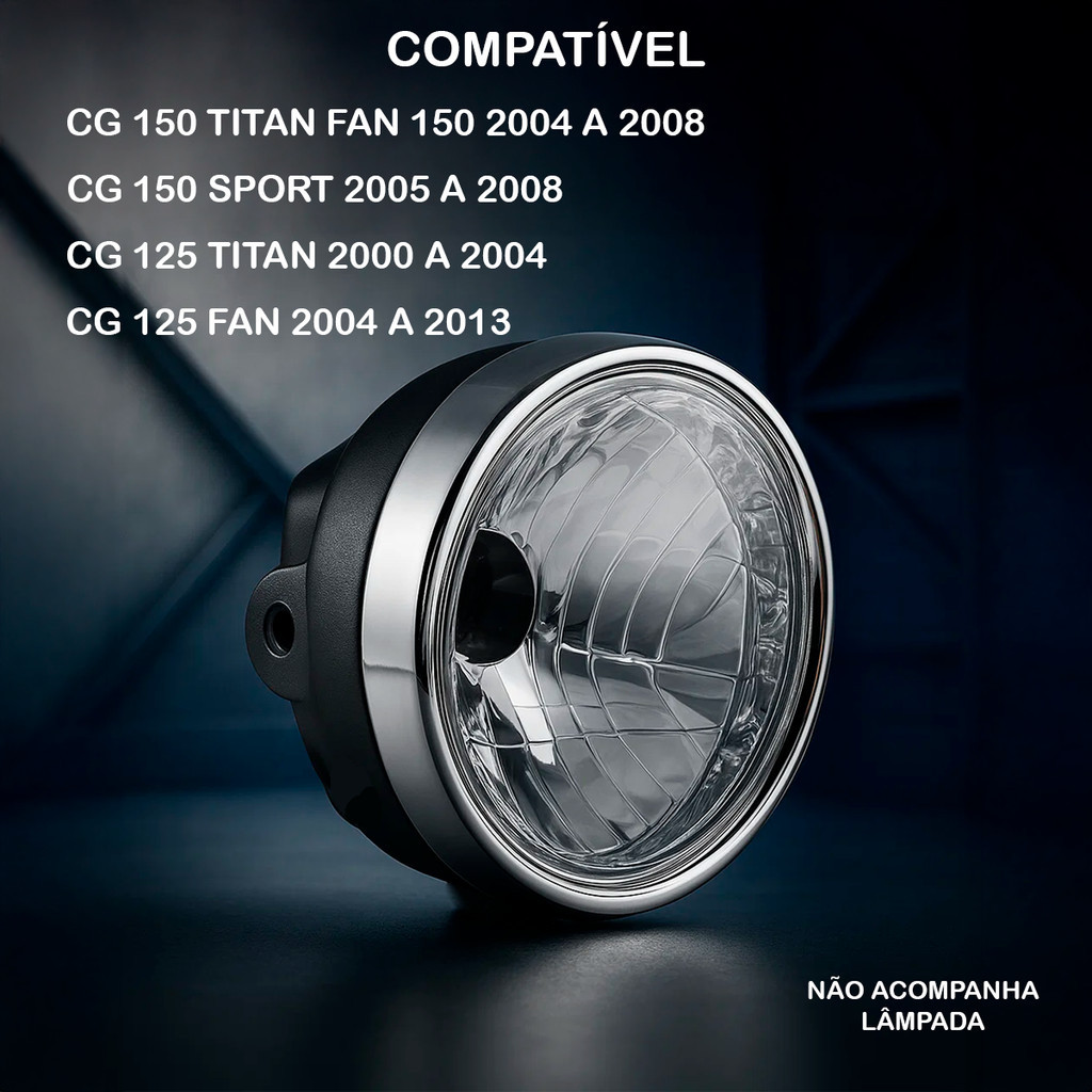 Farol de Moto com Acabamento Cromado - CG 125/150 Titan Fan em Oferta na Shopee