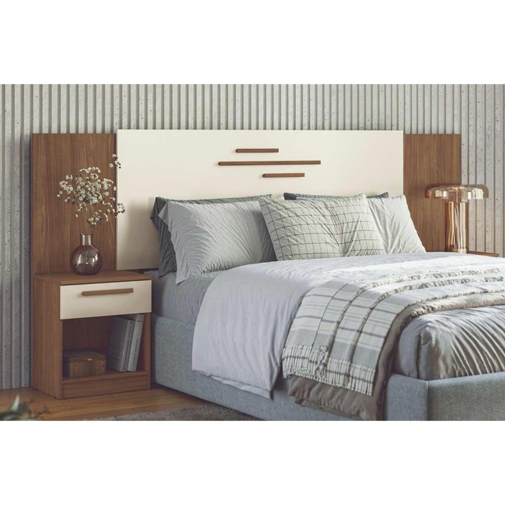 Cabeceira Cama Box Madeirado Casal/Queen Loanda c/ 2 Mesas e 2 Gavetas Jatobá/Areia - Santos Andirá em Oferta na Shopee