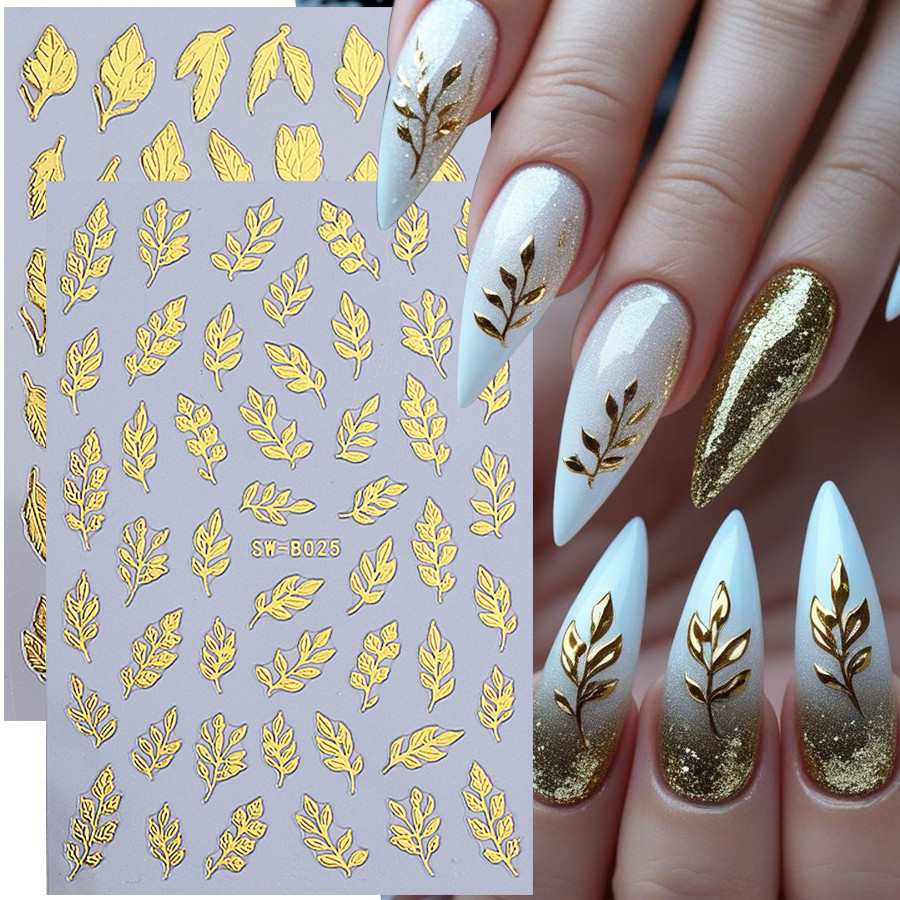 Metal Simples Folha Adesivos De Unhas 3D Metálico De Ouro Espelho Design Holográfico Charme Decalques Do Prego DIY Manic em Oferta na Shopee