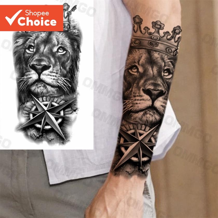 Tatuagem Temporária-Adesivo De Coroa De Bússola De Leão À Prova D'água , Arte Corporal Realista Para Mulheres E Homens