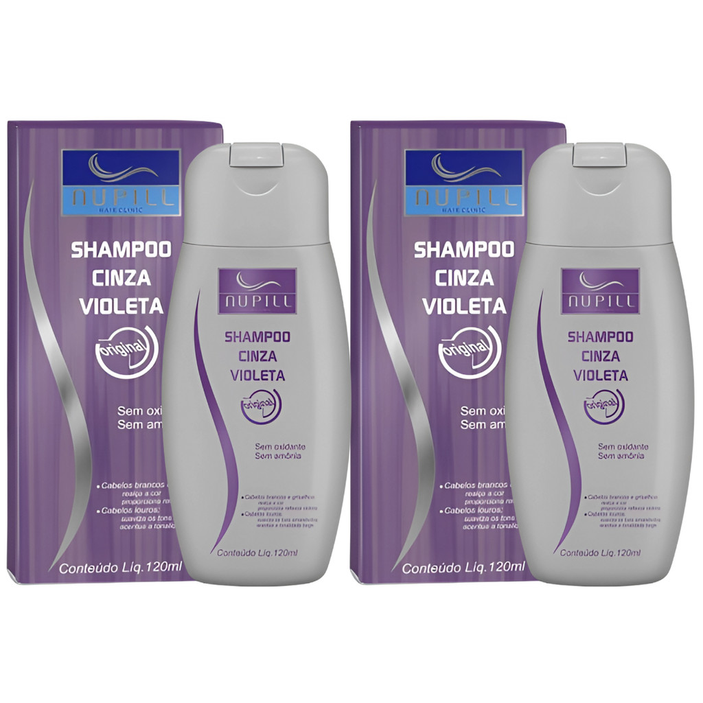 Kit 2 Shampoo Cinza Violeta Nupill Cabelo Grisalho Loiro Profissional Sem Amonia E Oxidantes 120ml