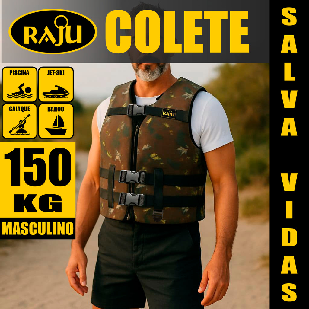 Colete Salva Vidas Raju 150 kg Camuflado em Oferta na Shopee