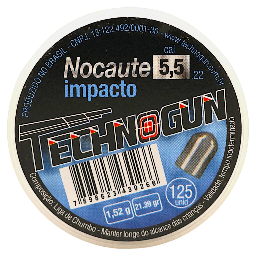 Chumbinho Technogun Nocaute Impacto 5.5mm (.22) - 125un