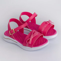 Sandália Infantil Menina Kidy Fly Pink Fivela Enfeite Laço Brilho Baby Confortável Delicada Casual