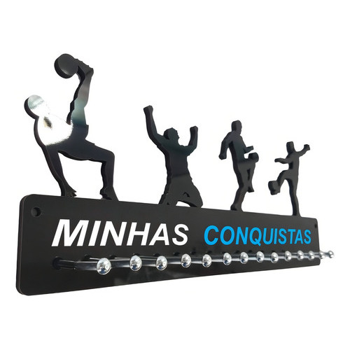 Porta Medalhas Futebol Masc Para Até 50 Medalhas Cor Preto Armação Preto Quadro De Medalha