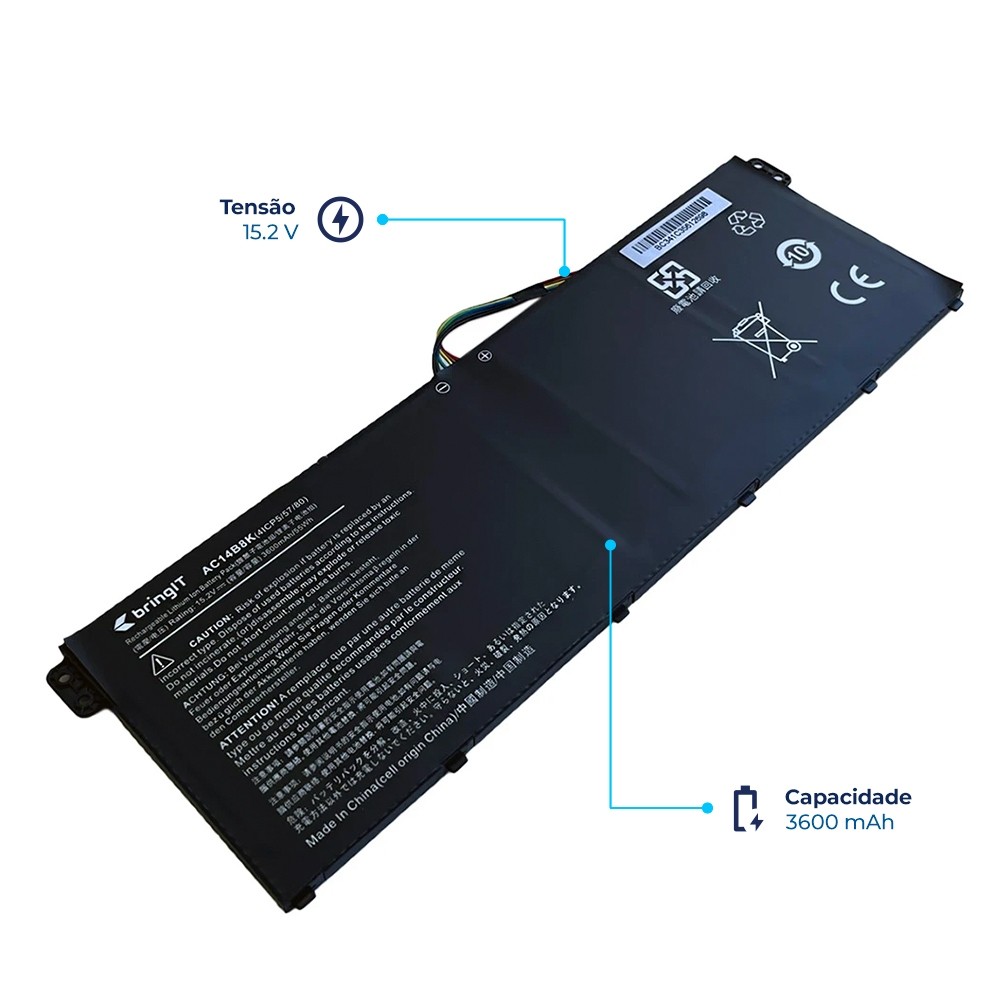 Bateria para Notebook Acer Part Number AC14B3K | 15.2 V 3600 mAh - Computers & Accessories