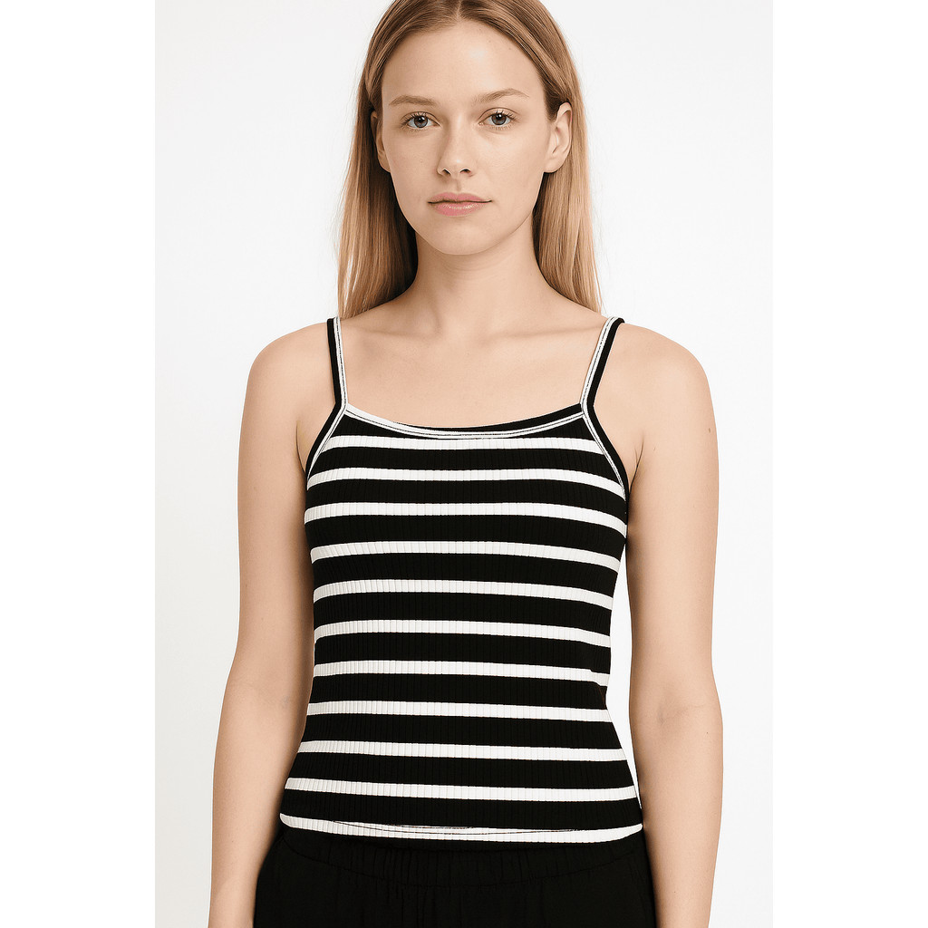 blusa feminina canelada exclusiva listrada alça regata confortável