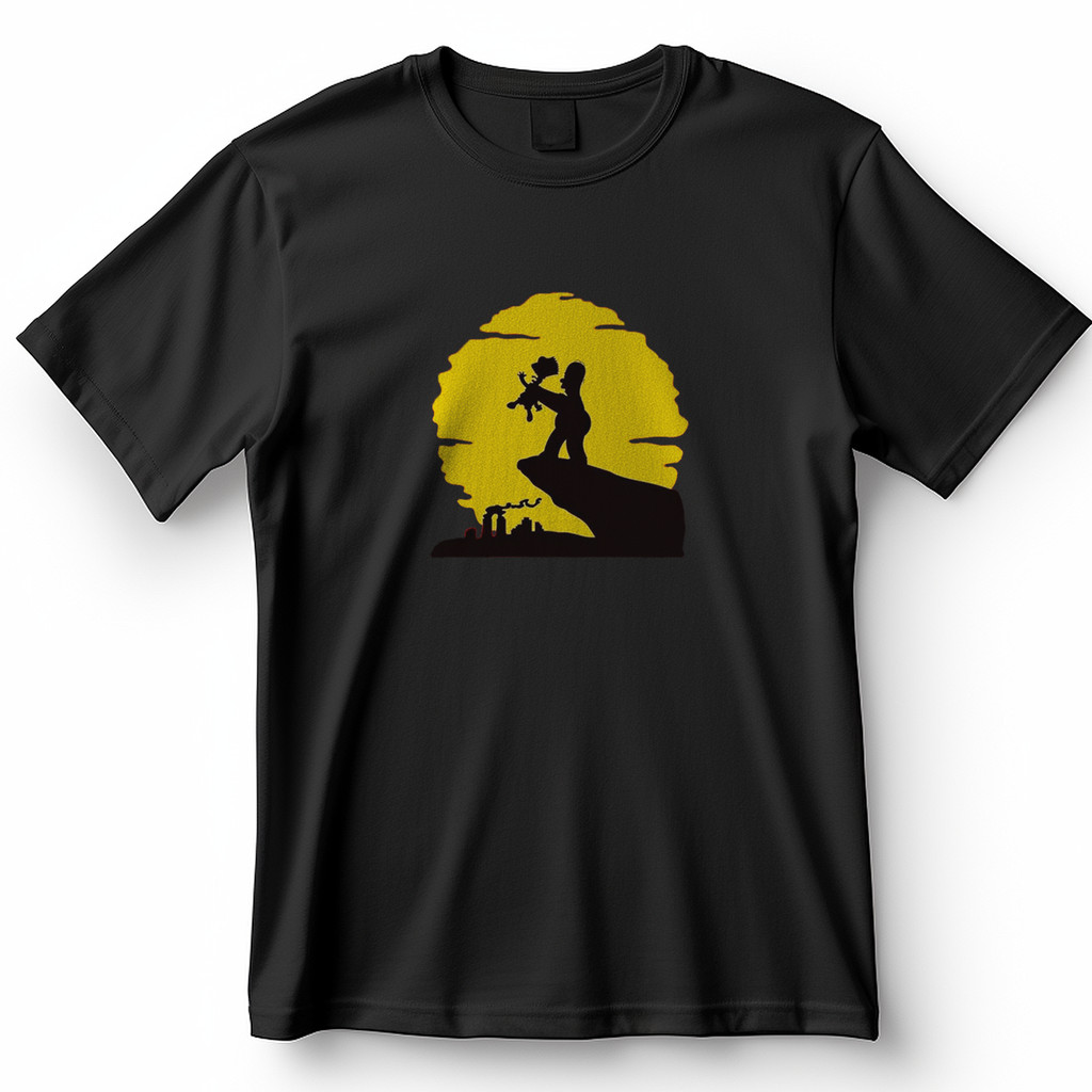 Camiseta The Simpsons Rei Leão Homer Segurando Bart Silhueta Camisa de Meme 100% Algodão