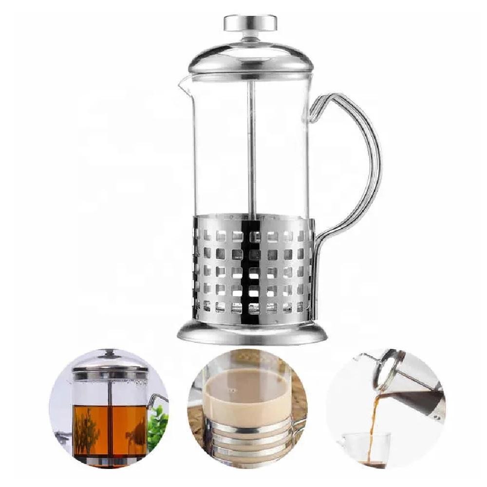 CAFETEIRA FRANCESA EM INOX DECORADA PRENSA CHALEIRA EM VIDRO CREMEIRA BULE FRENCH PRESS LUXO 350ML em Oferta na Shopee