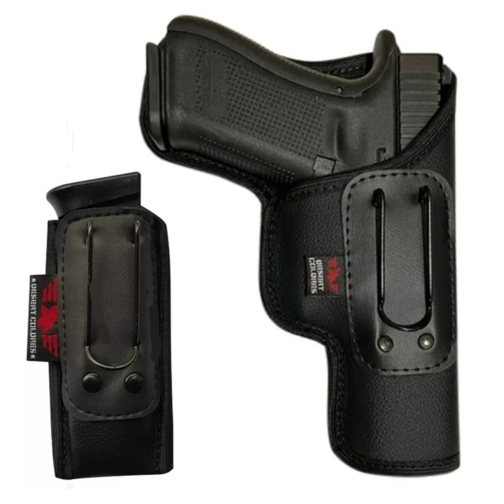 Kit (Holster)Coldre Velado Interno Para G17/ G22 + Porta Carregador Velado Em Neoprene e Couro P.U