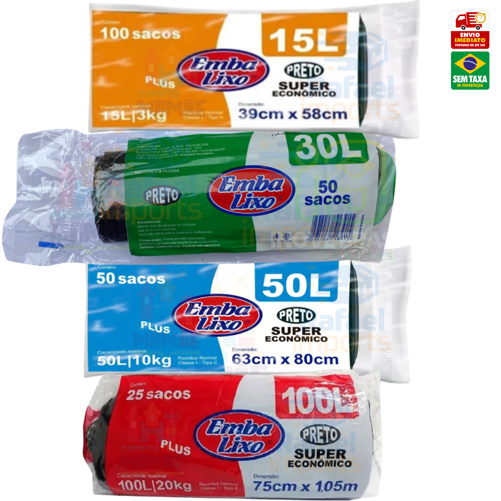 KIT 5 Saco de Lixo resistente com 100 unidades 15/30/50/100 Litros em Oferta na Shopee