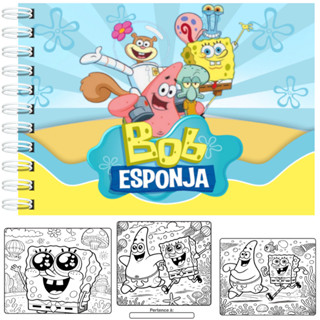Livro de Colorir Bob Esponja Capa Dura A5 50 Páginas Laminação Holográfica Folhas 180Grm em Oferta na Shopee