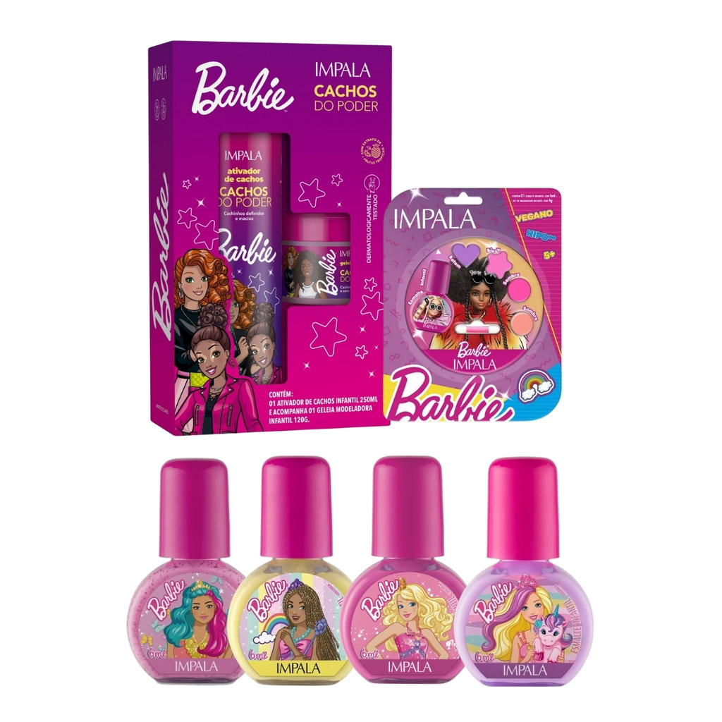 Kit Esmalte Rosa Make Impala Ativador de Cachos Kids Barbie