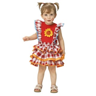 Vestido São João pra Bebe Menina Com Jardineira Xadrez e Girassol de Festa Junina em Oferta na Shopee