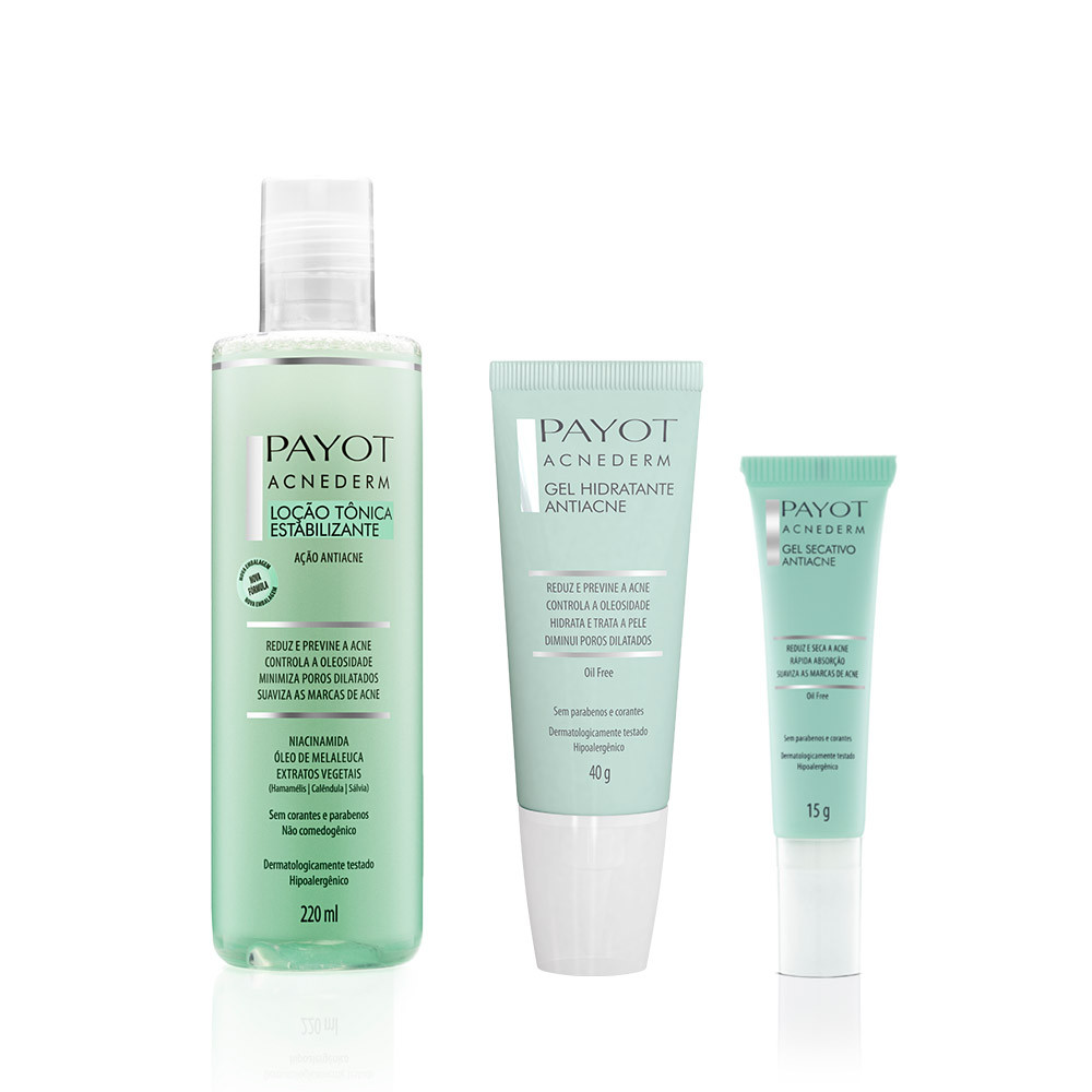 Kit Tônico Facial + Gel Hidratante + Gel Secativo Acnederm Payot