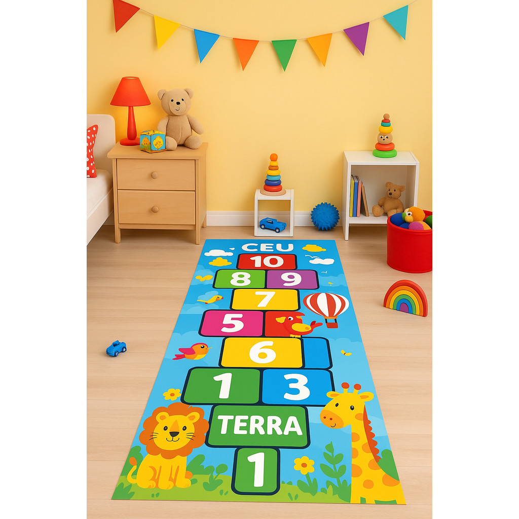 Tapete Pedagógico Lona ou Adesiva Brincadeiras Lúdicas Atividade de Coordenação Motora Impermeável