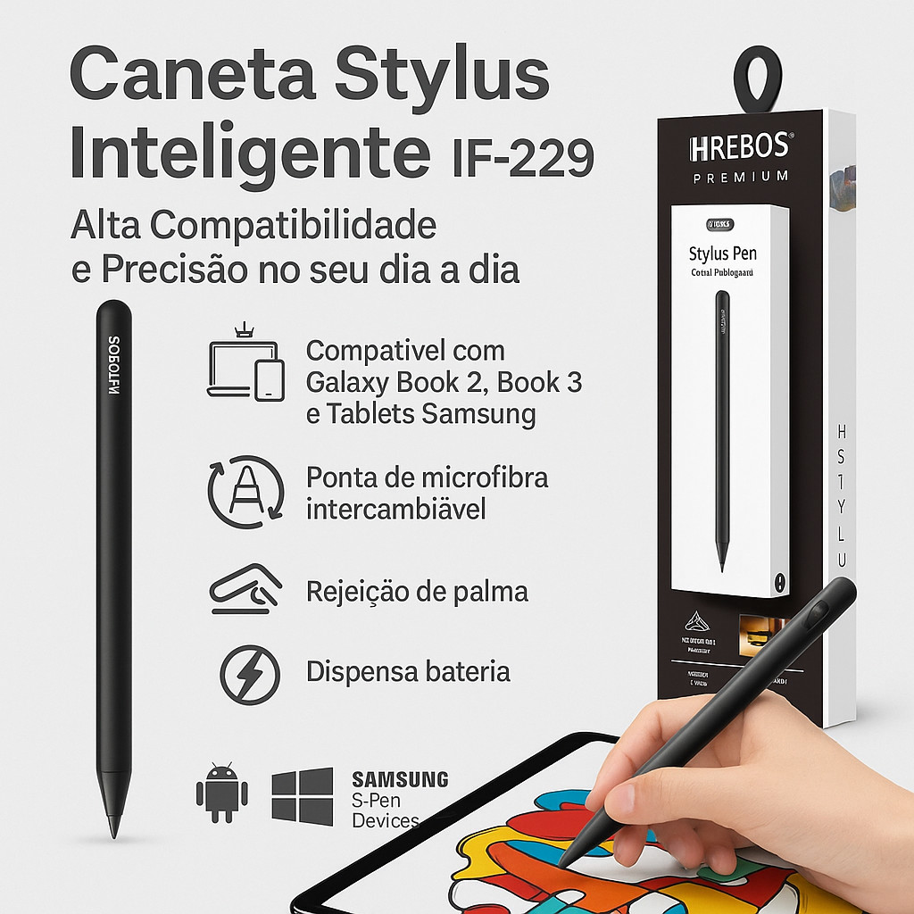 Caneta Touch Para Samsung Galaxy Book2 3 360 Tab S6 Lite S7 Universal Para Tablet Hrebos Premium