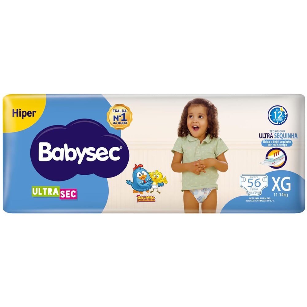 Fralda Descartável Babysec Galinha Pintadinha Ultrasec XG Com 56 Unidades