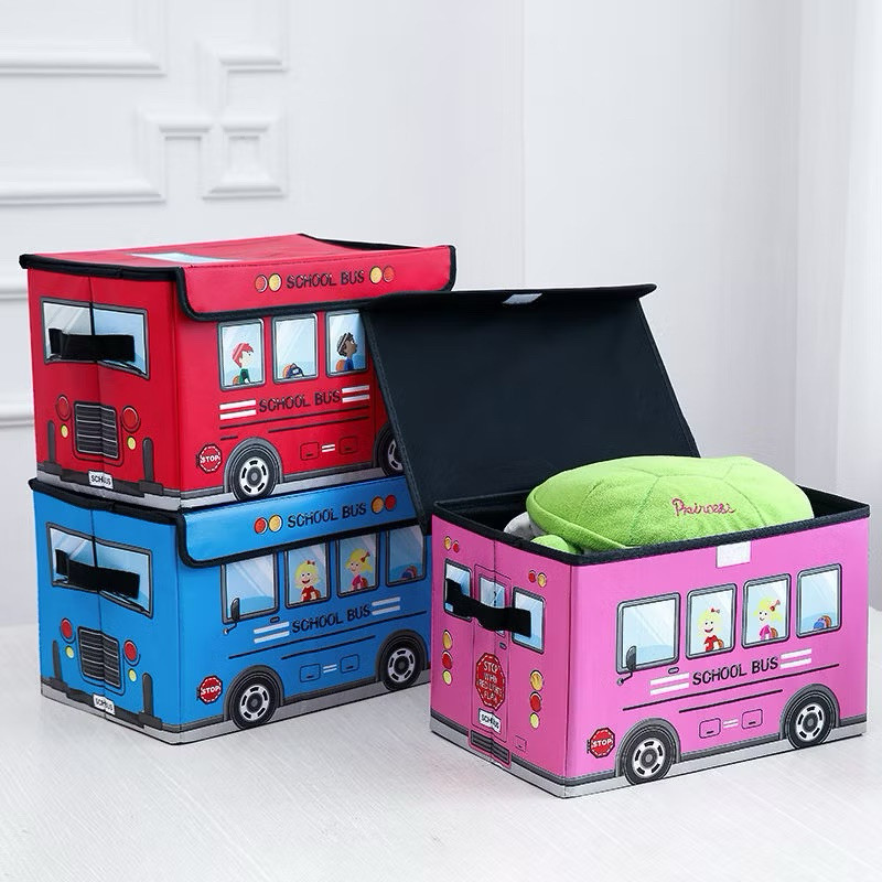 Caixa Organizadora Infantil Baú Ônibus Escolar Porta Treco Para Brinquedos Com Alças Laterias